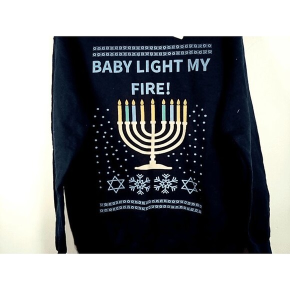 Unisex Adult's Gildan "Baby Light My Fire" Hanukkah Sweatshirt, Size M - Navy Bl - Picture 1 of 5